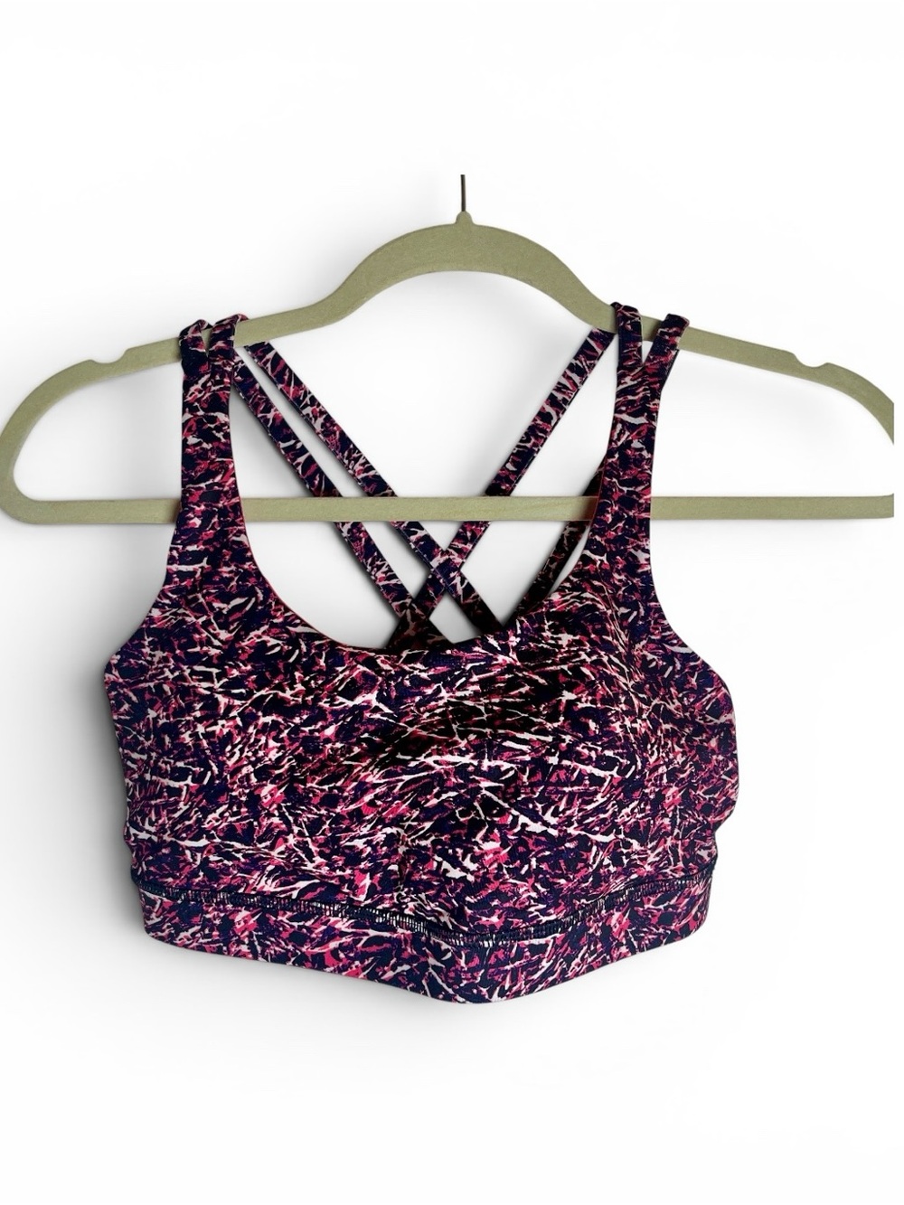 lululemon athletica Pink & Black Abstract Crisscross Sports Bra, New